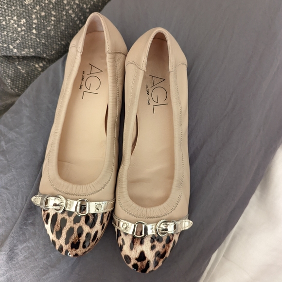 Agl Shoes - Agl Leather Cheetah Leopard Flats 38